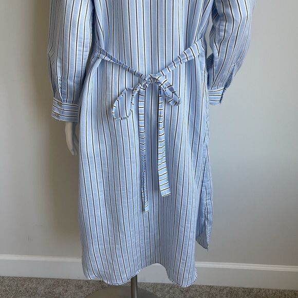 Zara Long Sleeves Oversized Shirt Midi Dress Tie Belt XS Lagenlook Blue Striped - Picture 9 of 15